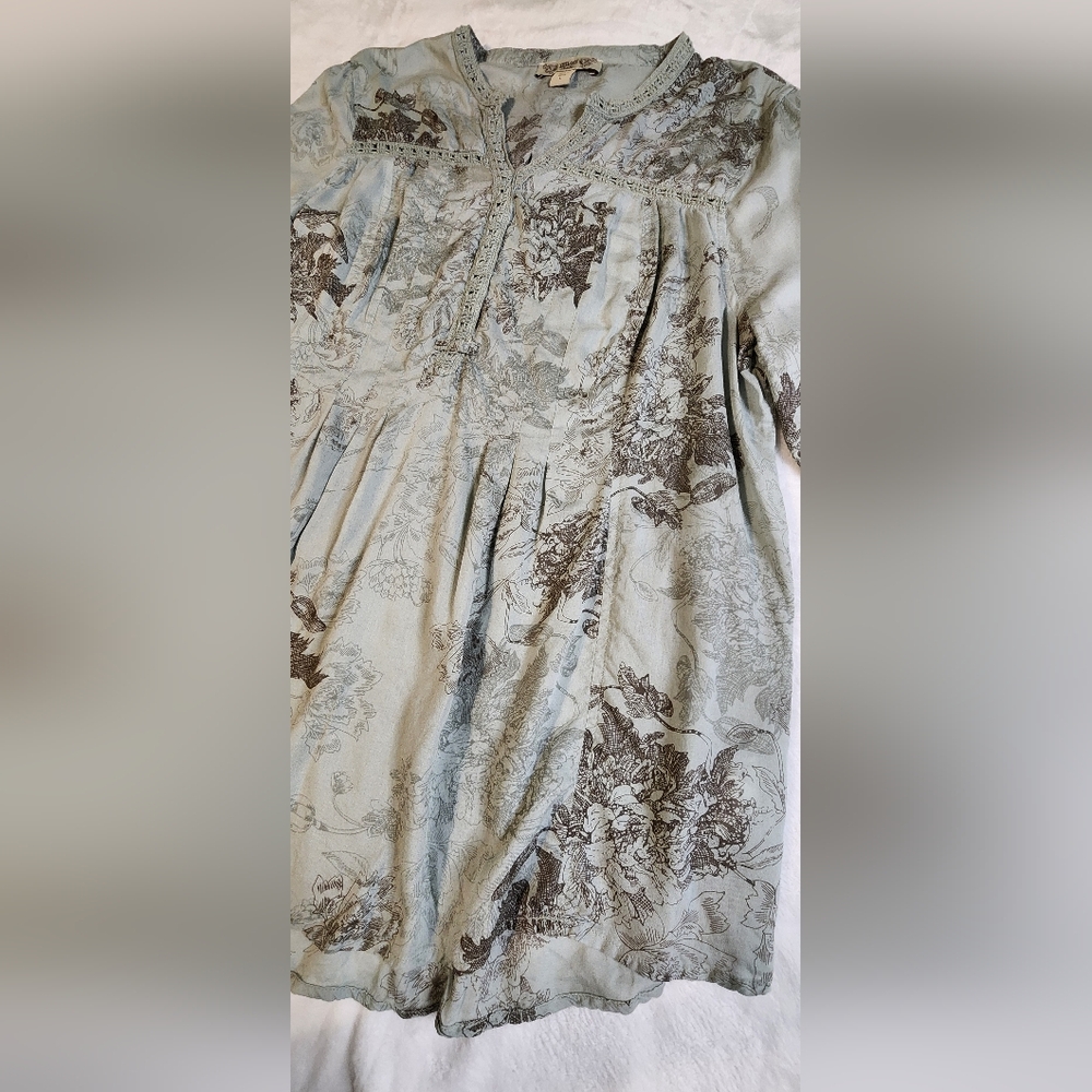 Vintage‎ America Blues Boho Floral Tunic in Blue and Brown, EUC, Size Large